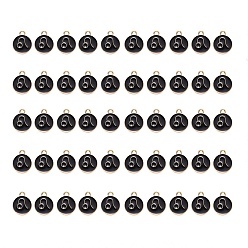 Leo Alloy Enamel Pendants, Flat Round with Constellation, Light Gold, Black, Leo, 15x12x2mm, Hole: 1.5mm, 50pcs/Box