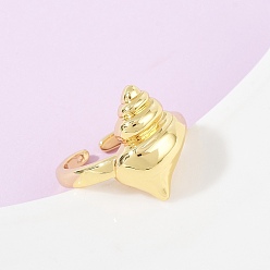 Shell Shape Латунные манжеты с океанской тематикой, реальный 18 k позолоченный, раковина, 19 мм, внутренний диаметр: регулируемый, отверстие : 1.2 мм