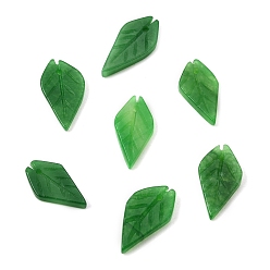 Jade Vert Pendentifs sculptés en jade vert naturel, charmes de feuilles, 15~19x9~10x1.5~2.5mm, Trou: 1.1mm