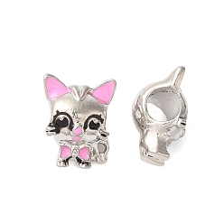 Платина Наберешь покрытие эмали сплава европейские шарики, без кадмия, без никеля и без свинца, бусины с большим отверстием, кошка, платина, 13x10x8 мм, отверстие : 4 мм