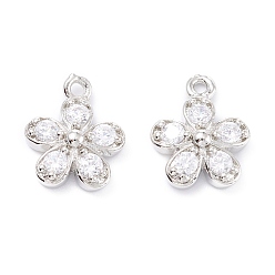 Платина Латунный кубический цирконий, долговечный, цветок, платина, 13.5x10.5x3.5 мм, отверстие : 1.2 мм