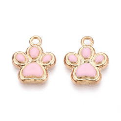 Pink Стойки обшивки сплава эмали подвески, след прелести, без кадмия, без никеля и без свинца, золотые, розовые, 17.5x14.5x2.5 мм, отверстие : 2 мм