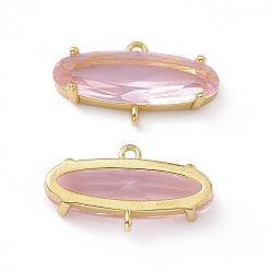 Pink Подвески из латуни с покрытием для стойки, со стеклом, без кадмия, без никеля и без свинца, долговечный, золотые, овальные связи, розовые, 11.5x21x4.5 мм, отверстие : 1.2 мм