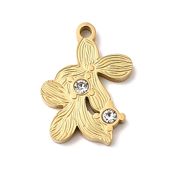 Настоящее золото 18K 304 подвески из нержавеющей стали, , со стразами, ионное покрытие (ip), реальный 18 k позолоченный, 17.5x12x2 мм, отверстие : 1.5 мм