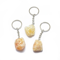 Jade Natural Topaz Jade Keychain, with Iron Chains and Alloy Key Rings, Nuggets, 89~97mm