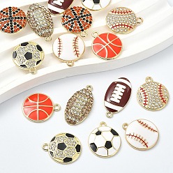 Mixed Shapes 16Pcs 8 Styles Alloy Enamel Pendants, Lead Free & Cadmium Free & Nickel Free, Golden, Sports Ball Charms, Mixed Shapes, 21.5~27.5x14~18.5x2.5~3.5mm, Hole: 1.6~2mm, 2pcs/style 