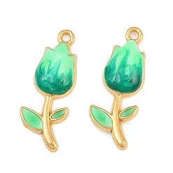 Medium Spring Green 304 Stainless Steel Enamel Pendants, Flower Charms, Ion Plating(IP), Real 18K Gold Plated, Medium Spring Green, 23x9x3.5mm, Hole: 1.4mm