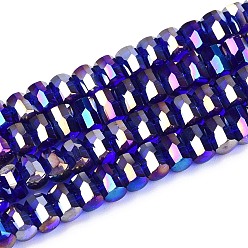 Средно-синий Гальванизируйте прозрачное стекло бисер нитей, колонка, граненые, с покрытием AB цвета, светло-синий, 2.5~3x4~5x3~3.5 мм, отверстие : 0.7~0.9 мм, около 146~150 шт / нитка, 15.55~15.94 дюйм (39.5~40.5 см)