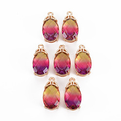 Разноцветный Покрытие стойки латунь микропаве прозрачные подвески из кубического циркония, С граненым стеклом, долговечный, без кадмия и без свинца, овальные, красочный, 20x10x7.5 мм, отверстие : 1.5 мм