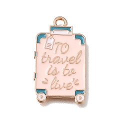 Pink Alloy with Enamel Pendants, Suitcase Charms, Light Gold, Pink, 26x15x1mm, Hole: 1.7mm