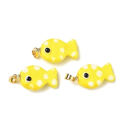 Желтый Подвески лэмпворк ручной работы, рыба, с латунным, долговечный, стойки покрытие, золотые, желтые, 23~24x13~14x7~8.5 мм, отверстие : 4.5x4 мм