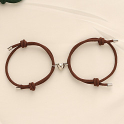 Коричневый Магнитные плетеные браслеты из сплава в форме сердца для пары подруг, коричневые, 5-1/2~10-1/4 дюйм (14~26 см)