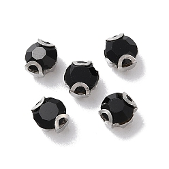 Черный Круглый пришить стразами, многожильных ссылки, стекло горный хрусталь, с настройками зубцов из нержавеющей стали, аксессуары для одежды, граненые, чёрные, 4x3.2 мм, отверстие : 0.8 мм