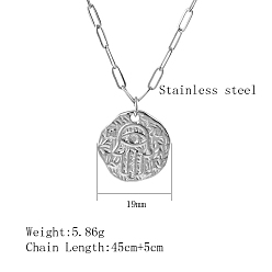 Color de Acero Inoxidable Collares colgantes de acero inoxidable con mano de Hamsa, redondos y planos que no se deslustran para hombres, color acero inoxidable, 17.72 pulgada (45 cm)