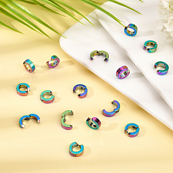 Rainbow Color Unicraftale 12 paires de placage sous vide 304 boucles d'oreilles clipsables en acier inoxydable, anneau, couleur arc en ciel, 11x4mm, diamètre intérieur: 6.4 mm