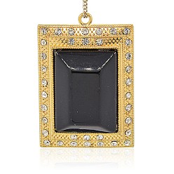 Noir Or ton alliage rectangle de résine grands pendentifs, avec strass cristal, noir, 69x47x21mm, Trou: 3mm