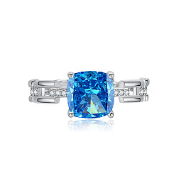 Озёрно--синий Латунь с открытыми кольцами-манжетами из кубического циркония, квадратный, платина, Плут синий, внутренний диаметр: 15~20 мм