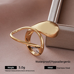 Golden 304 Stainless Steel Cuff Open Rings for Women, Golden, Adjustable
