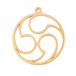 Настоящее золото 18K 201 подвески из нержавеющей стали, лазерная резка, плоский круглый с подвеской в виде дротика, реальный 18 k позолоченный, 33x30x1 мм, отверстие : 2 мм