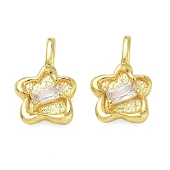 Golden Brass Micro Pave Clear Cubic Zirconia Pendants, Flower Charms, Rack Plating, Long-Lasting Plated, Cadmium Free & Lead Free, Golden, 15.5x10x4mm, Hole: 2x4mm