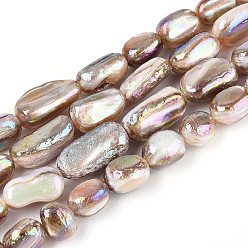 Светло-коричневый Гальванизированные натуральные пресноводные ракушки, самородки, загар, 4.5~14x4~7x4~7 мм, отверстие : 0.6 мм, около 41~60 шт / нитка, 15.28~15.75'' (38.8~40 см)