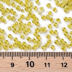 Yellow Glass Seed Beads, Trans. Colours Lustered, Round, Yellow, 2mm, Hole: 1mm, 30000pcs/pound