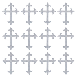 Серебро Крест флёри полиэстер вышивка утюгом на аппликации нашивка, швейные украшения, серебряные, 95x70x1 мм