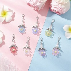 Античный Серебристый & Платиновый Подвеска-украшение из искусственного жемчуга в виде цветка из акрила и АБС-пластика, с цинковым сплавом застежками омаров коготь, старинное серебро и платина, 51 мм