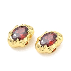 FireBrick Brass Pave Cubic Zirconia Beads, Irregular Oval, Rack Plating, Long-Lasting Plated, Lead Free & Cadmium Free, Real 18K Gold Plated, FireBrick, 13x9x7.5mm, Hole: 2.5mm