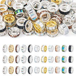 (52) Непрозрачная лаванда 55 шт. 11 стили бусины-разделители из сплава стекла и железа со стразами, плоско-круглые, платиной и золотом, разноцветные, 9.5~10x3.5~5.5 мм, отверстие : 2.5~4 мм, 5 шт / стиль