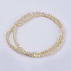 Yellow Electroplate Glass Beads Strands, Full Rainbow Plated, Faceted, Rondelle, Yellow, 3~3.5x2~2.5mm, Hole: 0.8mm, about 135~140pcs/strand, 14.6 inch(37cm)