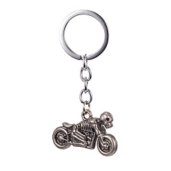 Античное Серебро Сплав брелок, с кольцом ключевой железа, череп и мотоцикл, античное серебро, 75 мм
