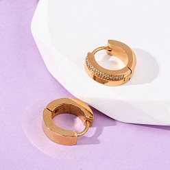 Настоящее золото 18K 304 из нержавеющей стали кубического циркония серьги обруча, с 316 нержавеющей стали, ионное покрытие (ip), реальный 18 k позолоченный, 13.5x4 мм