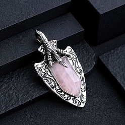 Rose Quartz Natural Rose Quartz Faceted Pendants, Arrow Charms, Antique Silver, 28x28mm