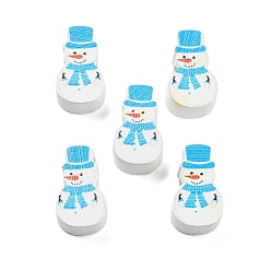 Снеговик Деревянные бусины с рождественским принтом, окрашенные, снеговик, 18x10.5x5.5 мм, отверстие : 2 мм