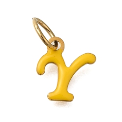 Letter Y Ионное покрытие (ip) 304 эмалированные буквы из нержавеющей стали, с целью перехода в кольце, реальный 14 k позолоченный, Письмо Y, 10x9x1 мм, отверстие : 5 мм