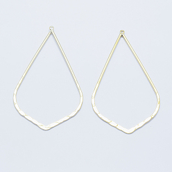 Настоящее золото 18K Долговечные латунные большие подвески, Позолота, без кадмия, без никеля и без свинца, лист, реальный 18 k позолоченный, 69x40x1.5 мм, отверстие : 1 мм