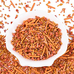 Коралловый Гальванизируйте стеклянных шариков семени, для изготовления ювелирных изделий, разнообразные, коралл, 1.2~15x1.5~4.5 мм, отверстие : 0.8~1.8 мм, Около 8000 шт / фунт