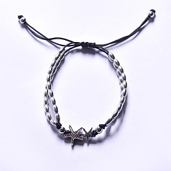 Морская звезда Браслеты на лодыжку с плетеным шнуром и бусинами из морской смолы для женщин, чёрные, морская звезда, внутренний диаметр: 3-1/2 дюйм (90 мм)