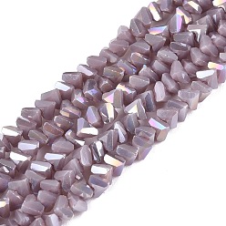Old Rose Electroplate Opaque Glass Beads Strands, Triangle, Faceted, AB Color Plated, Old Rose, 2~3x3~3.5x3~3.5mm, Hole: 0.7~0.9mm, about 122~136pcs/strand, 10.43~11.61 inch(26.5~29.5cm)