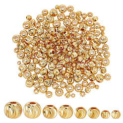 Настоящее золото 18K Spacer бисер латунные, долговечный, гофрированный круглый, реальный 18 k позолоченный, 3~6x2~5 мм, отверстие : 1.2~2 мм, 250 шт / комплект