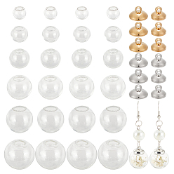 Прозрачный 60 шт. Круглые бутылки с механизированными выдувными стеклянными шарами, с латунными колпачками для бортов из 60шт., для DIY прозрачного стекла глобус бутылка подвески подвески изготовление, прозрачные, дутые стеклянные шаровые бутылки: 8~18мм, половину отверстия: 3~5 мм, 60 шт