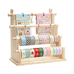 Blanched Almond 1 Set Multi-layer Wooden Jewelry Display Riser Stands for Stickers, with 20Pcs 410 Stainless Steel S-Hook and 10Pcs Silicone Sealing Rings, Blanched Almond, 163x332x335mm