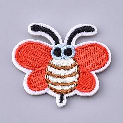 Red Computerized Embroidery Cloth Iron on/Sew on Patches, Costume Accessories, Appliques, Butterfly, Red, 30~31.5x36.5x1.5mm