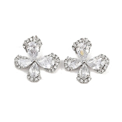 Платина Латунные микро проложить кубического циркония подвески, бабочка, платина, 14.5x17x6 мм, отверстие : 5.5x2 мм