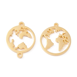 Real 18K Gold Plated 201 Stainless Steel Links, Manual Polishing, Flat Round with Map PVD Vacuum Plating , Real 18K Gold Plated, 20x15x1.5mm, Hole: 1.5mm