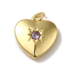 Фиолетовый Стойка металлическая латунная микропрофилированная кубическая циркония подвески, без кадмия и без свинца, сердце, фиолетовые, 17x15.5x4 мм, отверстие : 3 мм