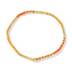 Темно-Оранжевый Богемные браслеты из цветного стеклянного бисера, эластичные, для женщин, элегантные повседневные украшения, подарок., темно-оранжевый, 6.50 дюйм (16.5 см)