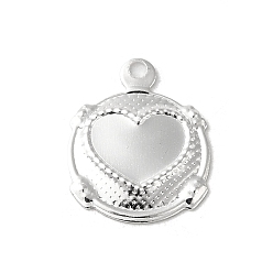 925 Sterling versilbert Messing Charme, flach, rund, mit Herzmuster-Anhängern, 925 Sterling versilbert, 14x11x1 mm, Bohrung: 1.2 mm