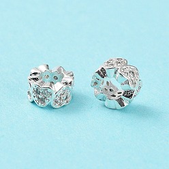 Серебро Стойки обшивки латунь микро проложить кубического циркония бусы, без кадмия и без свинца, долговечный, колонке с сердцем, серебряные, 6.5x3.5 мм, отверстие : 3 мм